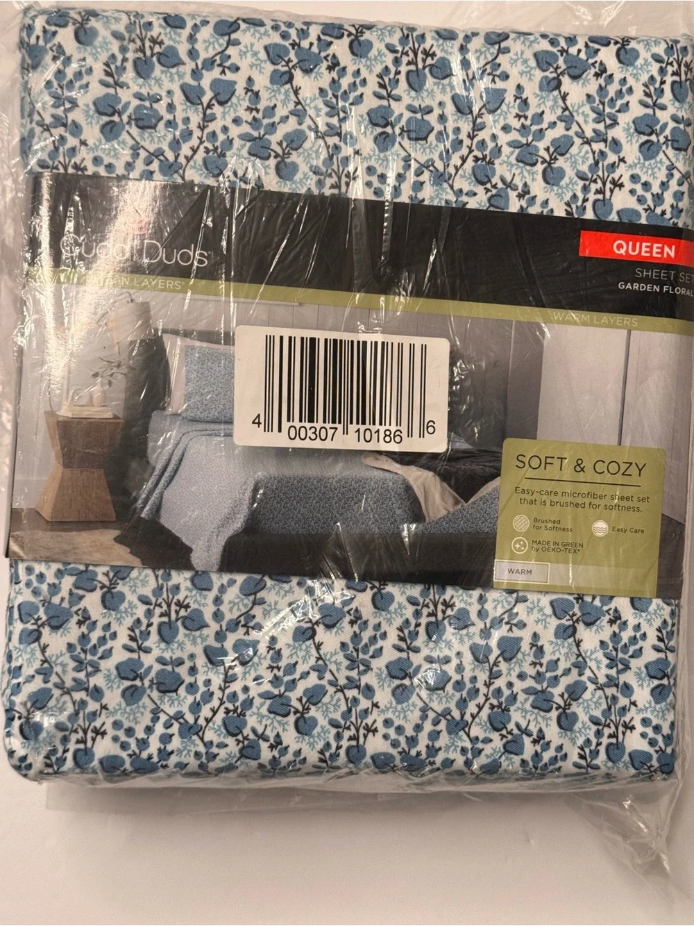 Cuddl Duds Blue Floral Cotton Queen 4pc Sheet Set